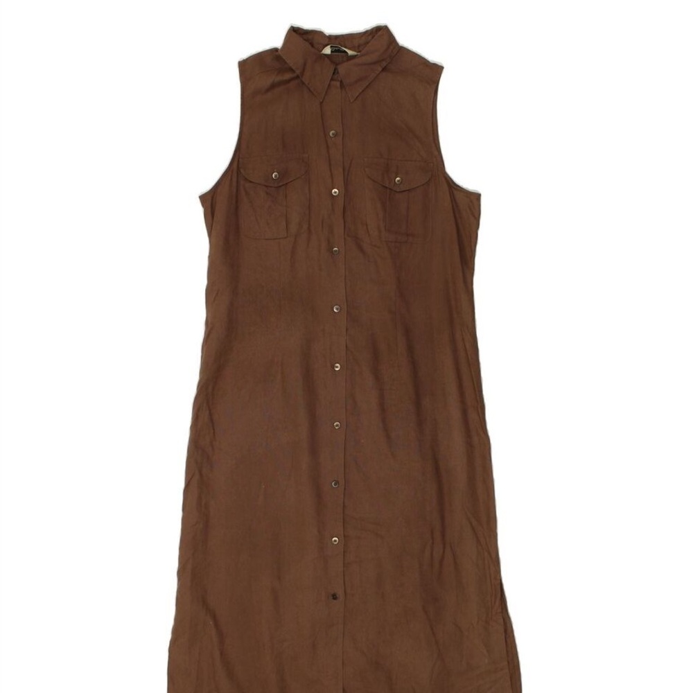 Vintage Eddie Bauer Sleeveless Linen Button Down Maxi Shirtdress